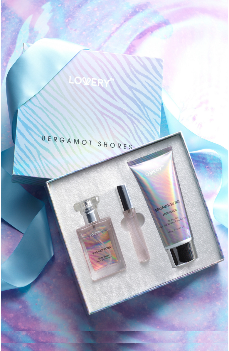 Lovery 3-Pc. Bergamot Shores Eau de Parfum Gift Set with Body Lotion, Alternate, color, Silver, Pink, Lavender