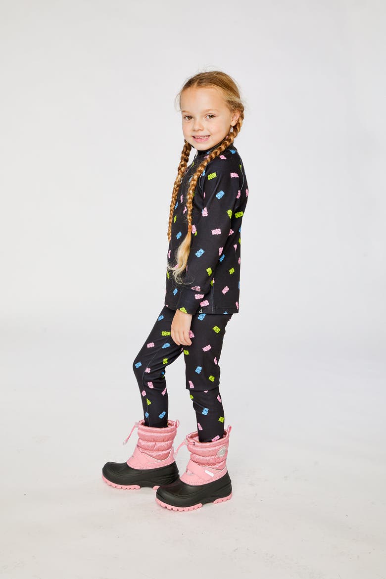 Two Piece Gummy Bears Brushed Half-Zip Top & Pants Thermal Underwear, Alternate, color, Black Printed Gummy Bears
