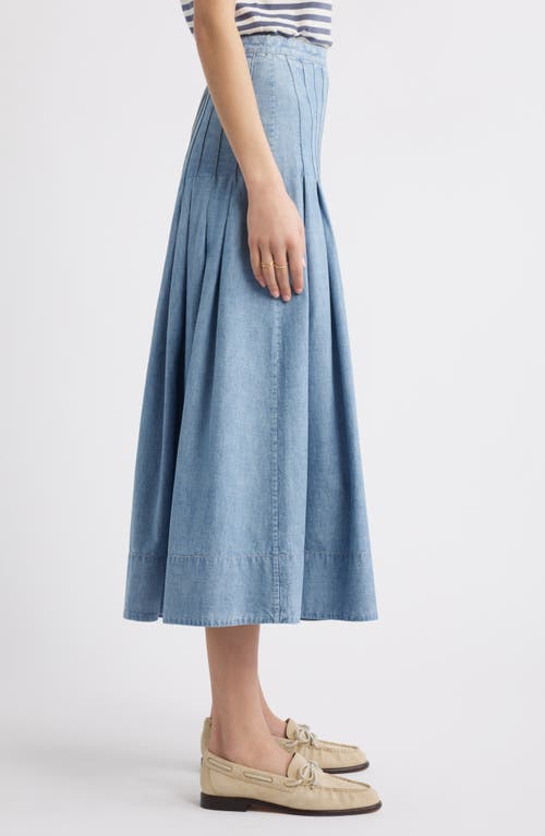 The Great . The Rhythm Pleated Chambray Midi Skirt In Boiler Wash