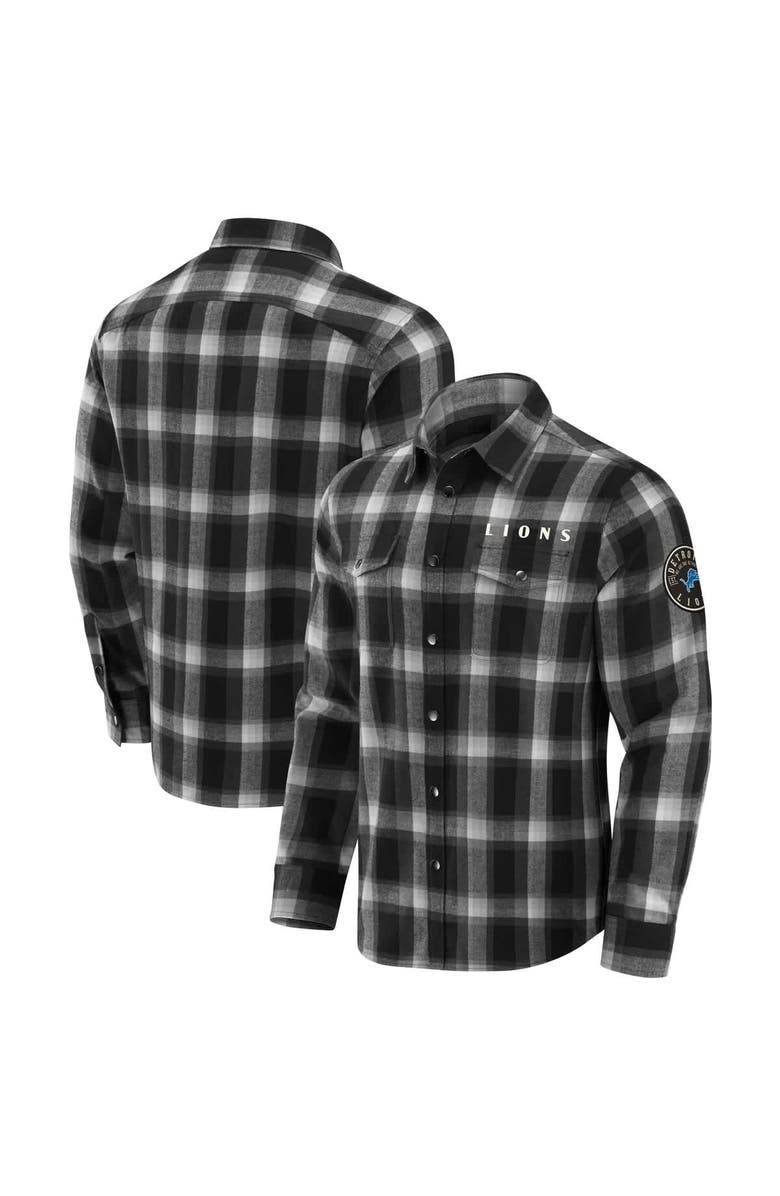 Darius Rucker Collection by Fanatics Men's Darius Rucker Collection by Fanatics Black Detroit Lions Flannel Plaid Full-Snap Shirt, Main, color, Black