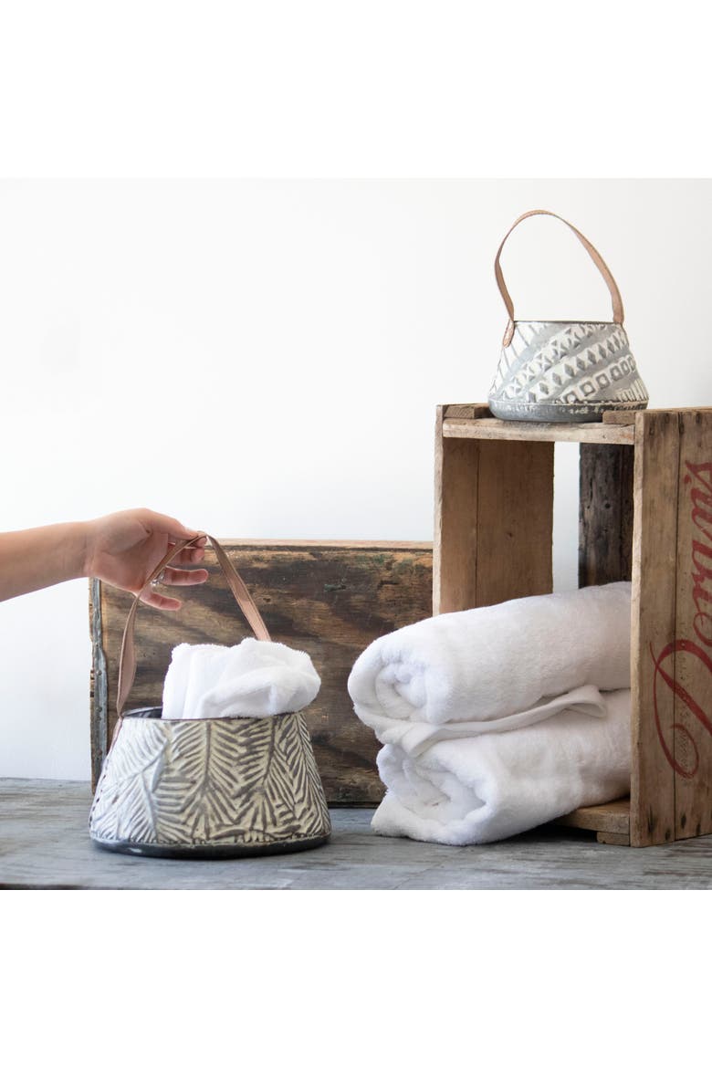 Set of 2 Rustic Whitewashed Pattern Galvanized Metal Decorative Storage Baskets, Alternate, color, Silver