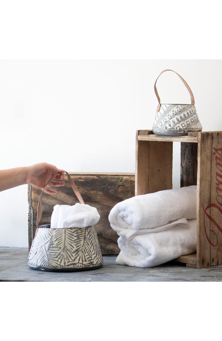 Foreside Home and Garden Set of 2 Rustic Whitewashed Pattern Galvanized Metal Decorative Storage Baskets, Alternate, color, Silver