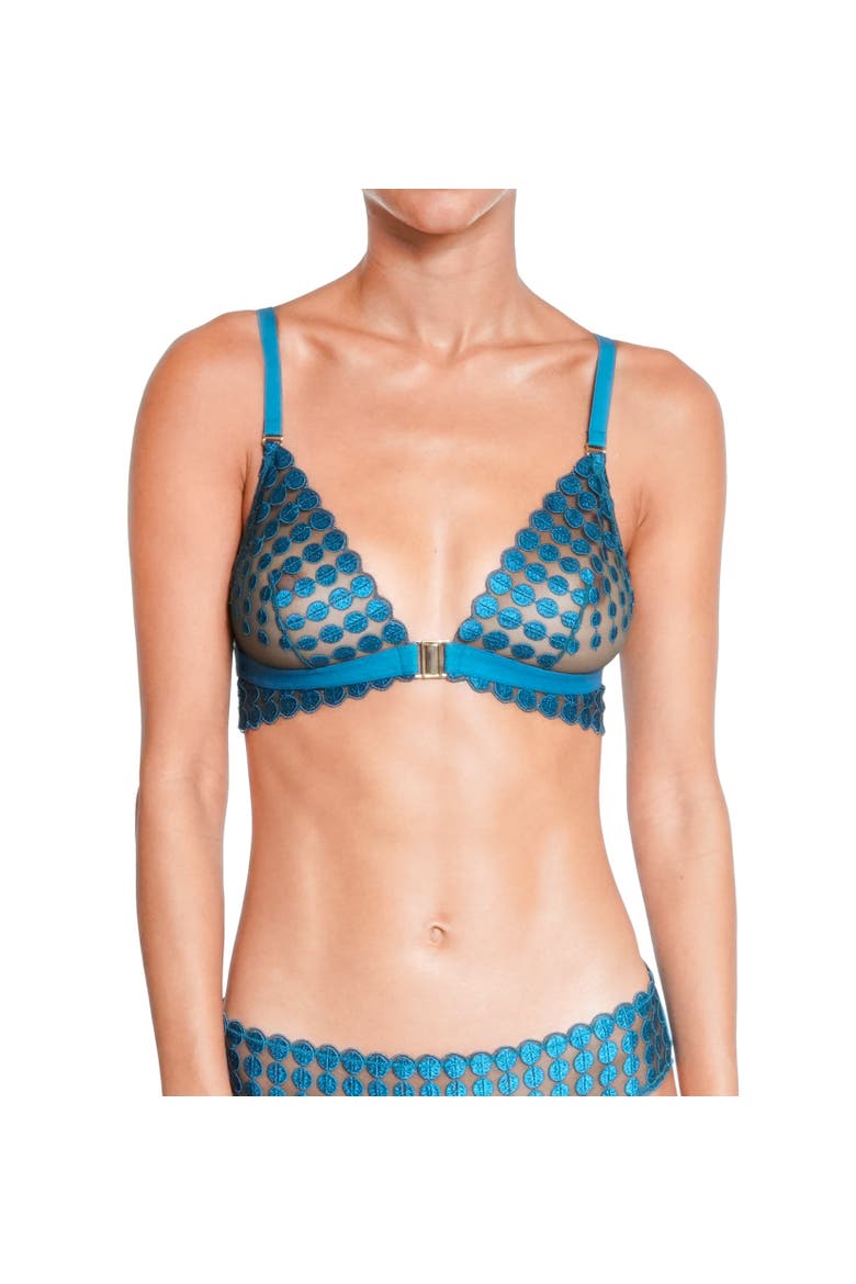 Deco dots Lace Bralette Bra, Alternate, color, Turquoise