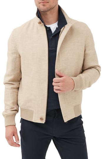 Rodd & Gunn Mcleod Bay Linen Blend Bomber Jacket In Caramel