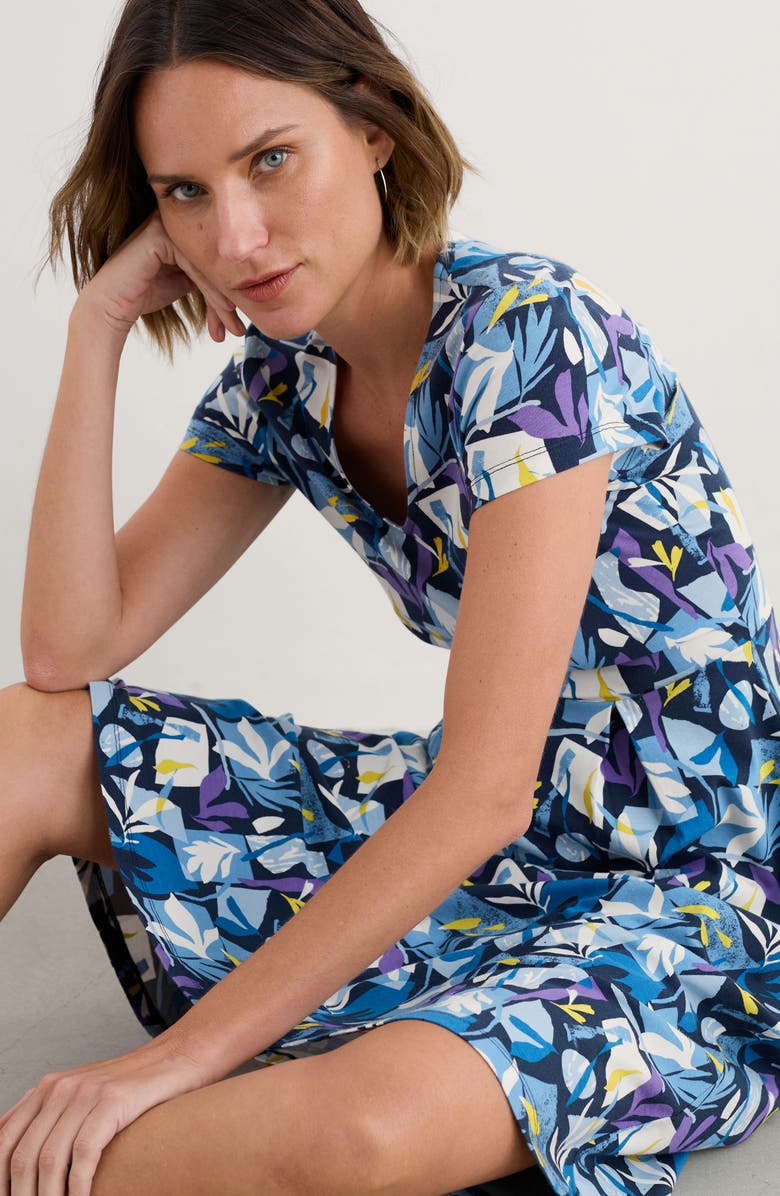 Seasalt Cornwall Pier View Stretch Organic Cotton Fit & Flare Dress, Alternate, color, Papercut Shapes Maritime