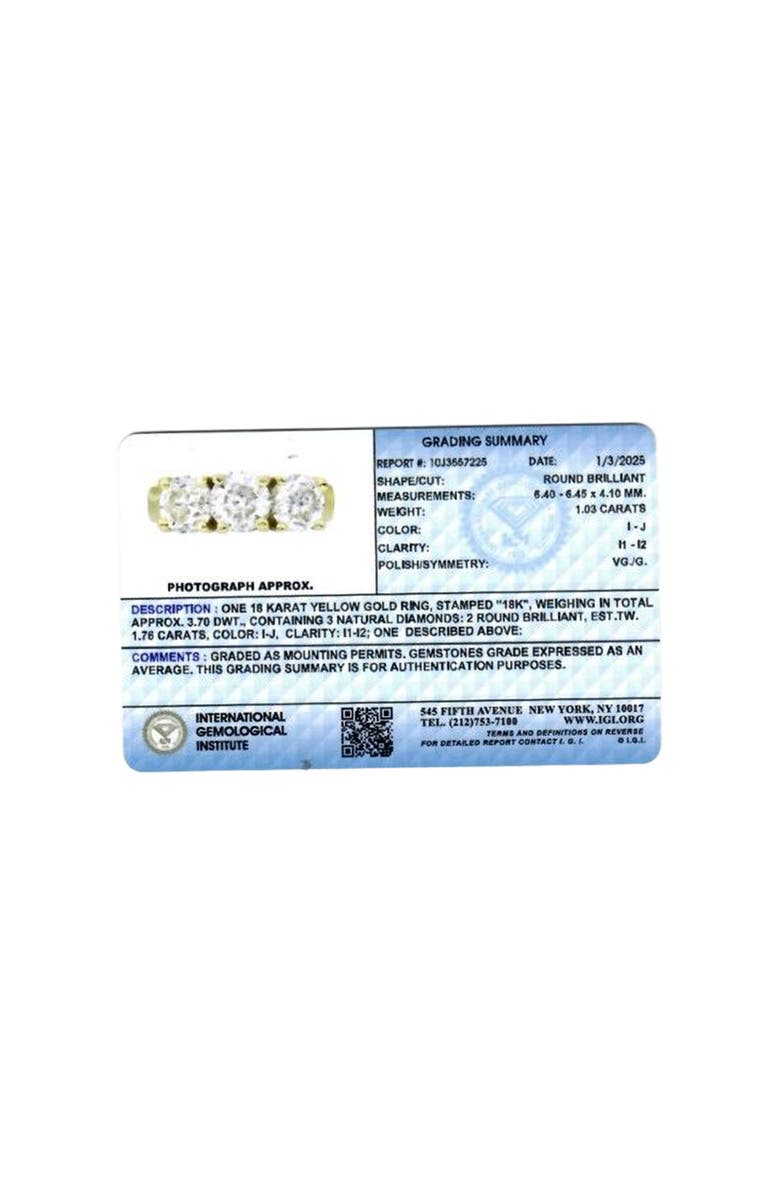 Bliss Diamond Certified 2.79Ct Natural Diamond 3-Stone Engagement Ring 18k Gold, Alternate, color, 