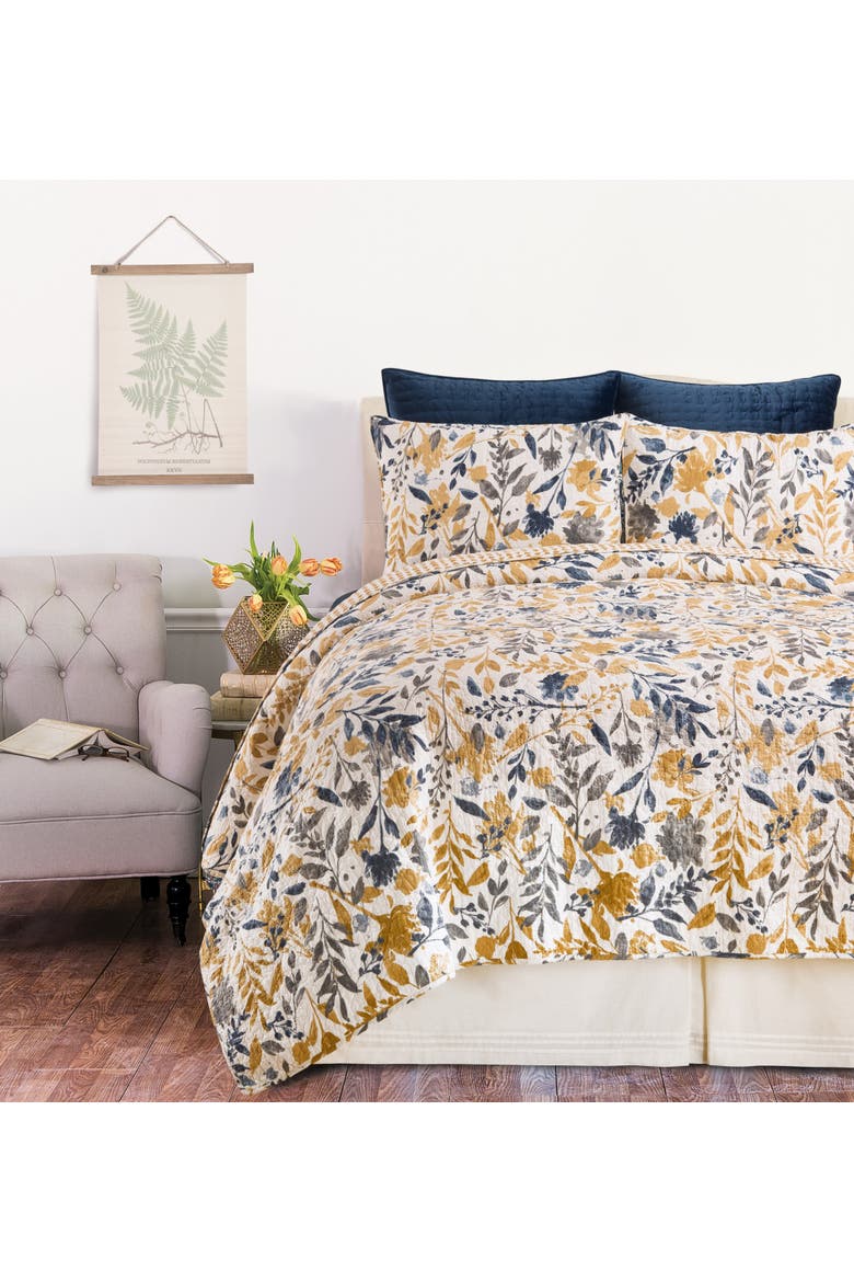 Natural Home Cotton Quilt Set - Reversible and Machine Washable, Alternate, color, Yellow