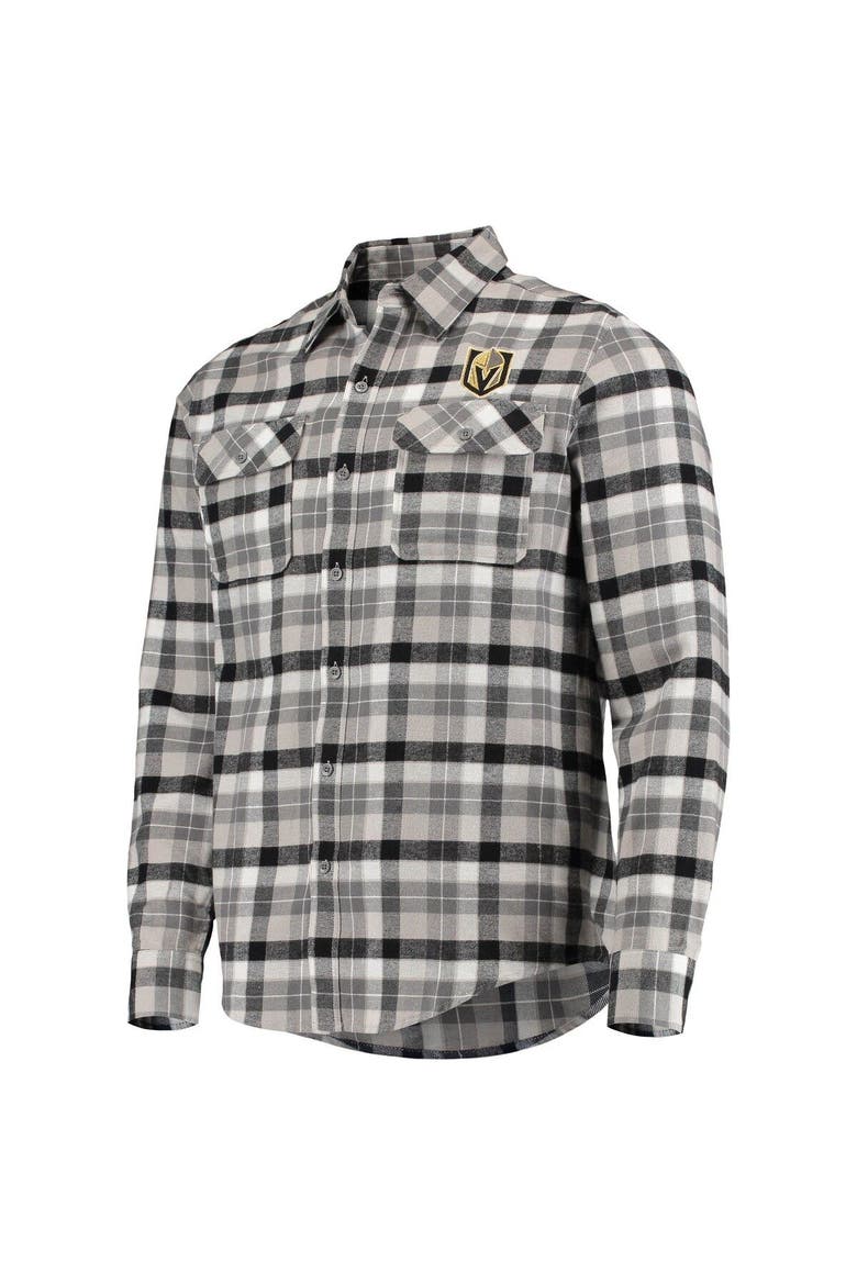 Men's Antigua Black/Gray Vegas Golden Knights Ease Plaid Button-Up Long Sleeve Shirt, Alternate, color, Black