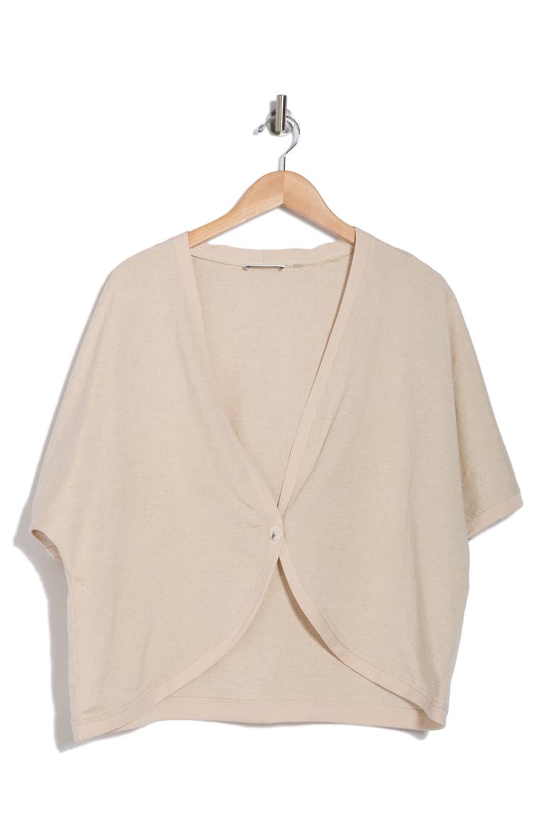 Single Button Short Sleeve Cardigan, Alternate, color, SAND