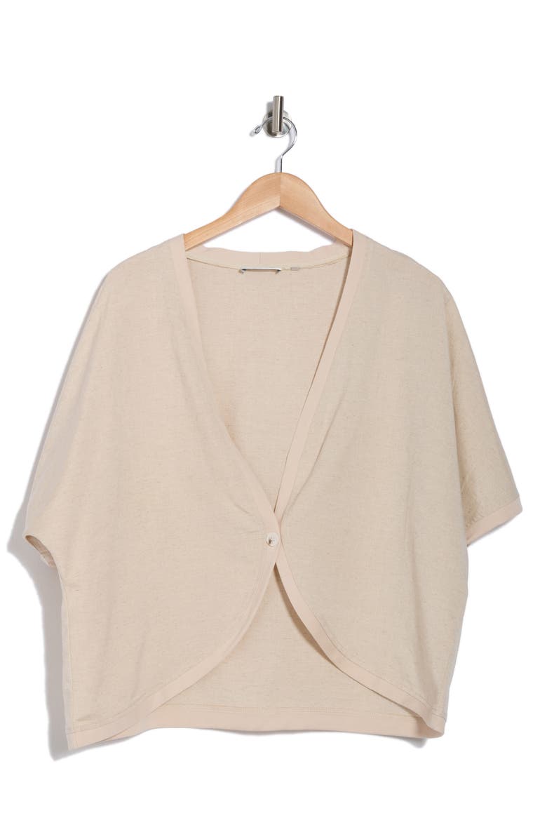 PATRIZIA LUCA Single Button Short Sleeve Cardigan, Alternate, color, Sand