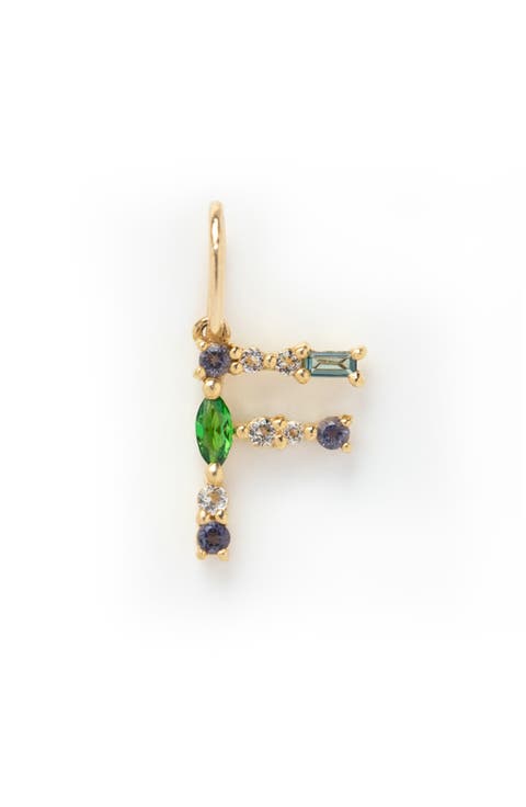 Solid 9K Gold & Semiprecious Stone Initial Charm