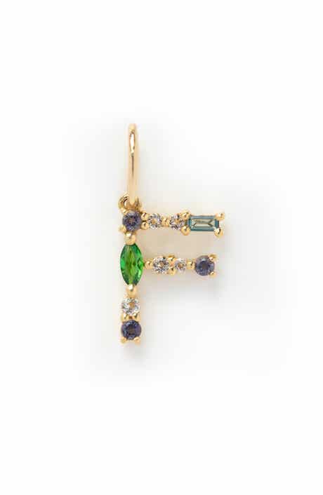 Local Eclectic Solid 9K Gold & Semiprecious Stone Initial Charm