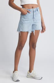1822 Denim Dad Distressed High Waist Denim Cutoff Shorts