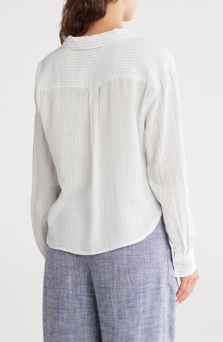 DKNY Jeans Stripe Linen Blend Crop Button-Up Shirt, Alternate, color, Striped