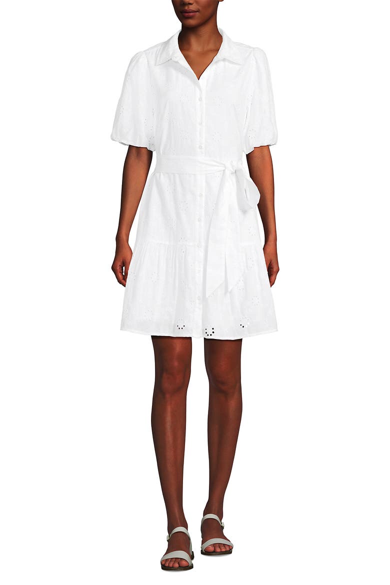 Elbow Sleeve Eyelet Knee Length Shirt Dress, Alternate, color, White Floral Eyelet