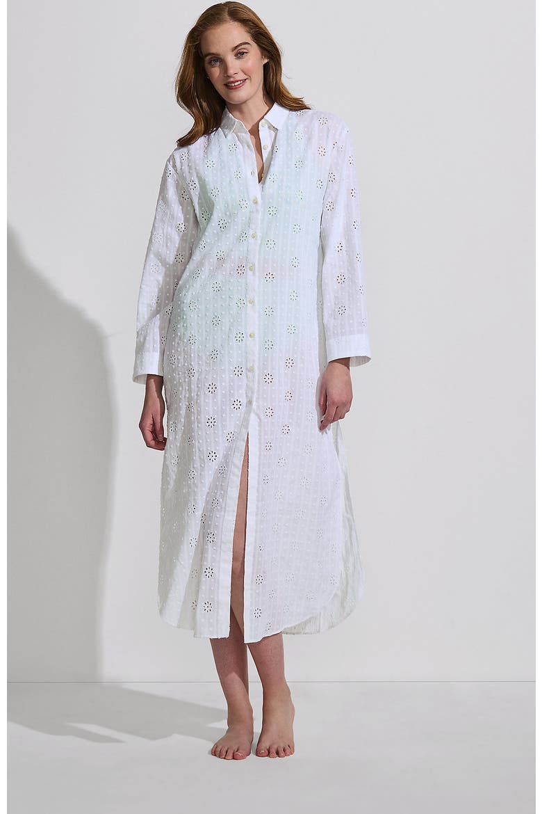 Eyelet Button Down Maxi Cover-up Dress, Main, color, White