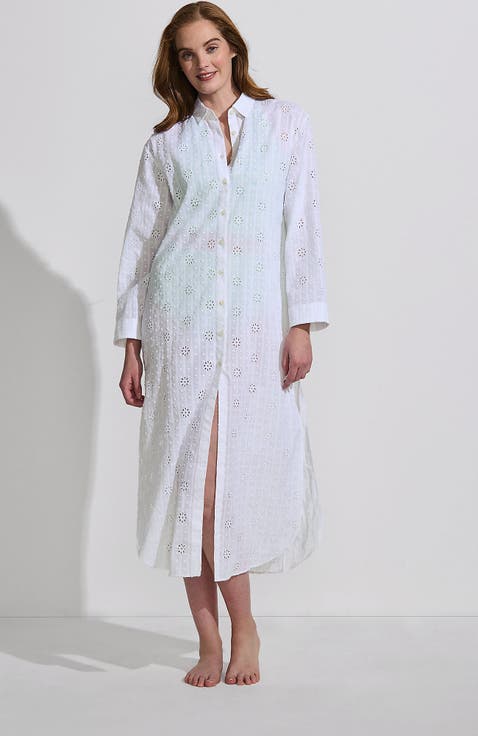 Eyelet Button Down Maxi Cover-up Dress