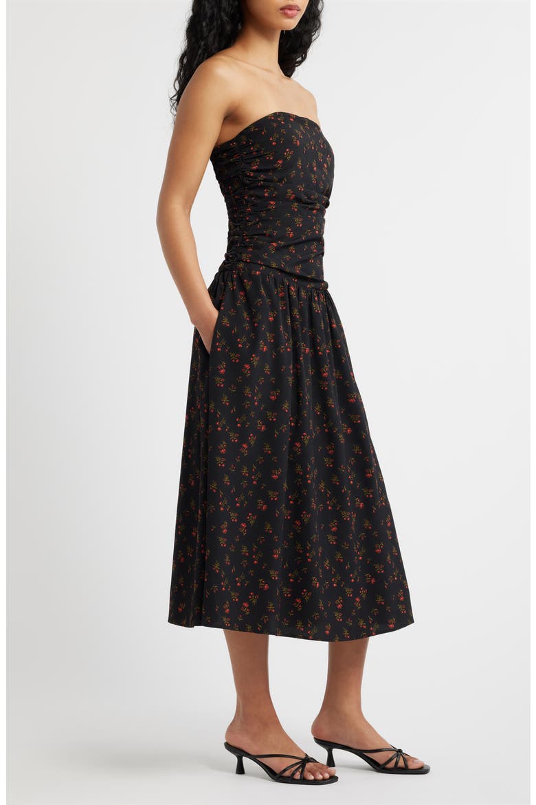 Molly Floral Print Strapless Midi Dress, Alternate, color, BLACK FLORAL