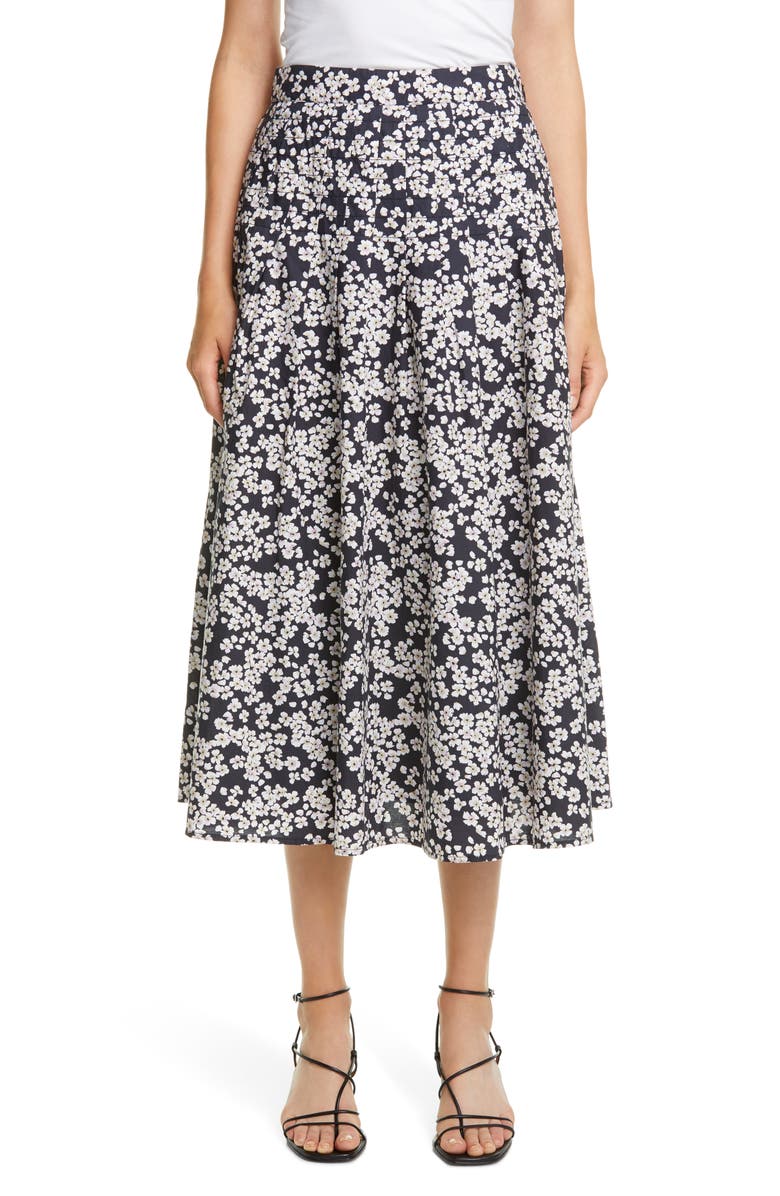 Merlette Harper Floral Pleated A-Line Midi Skirt, Main, color,