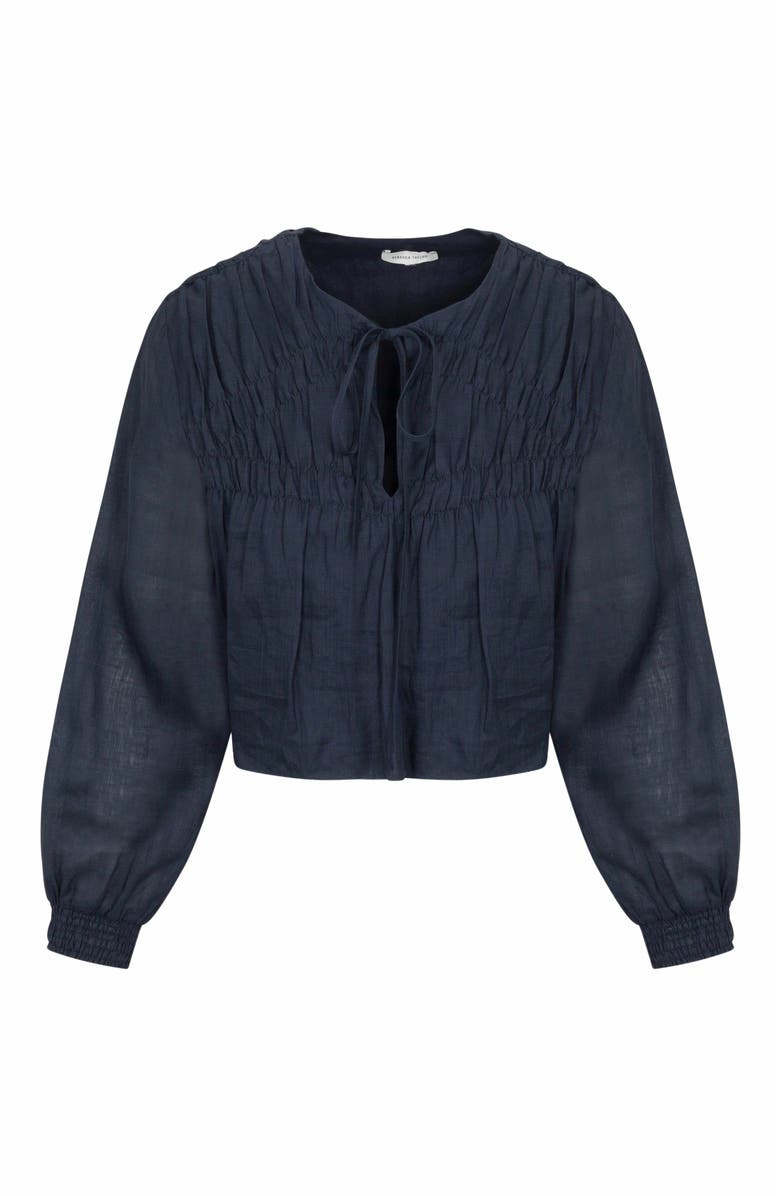 Rebecca Taylor Anya Ramie Blouse, Alternate, color, Navy