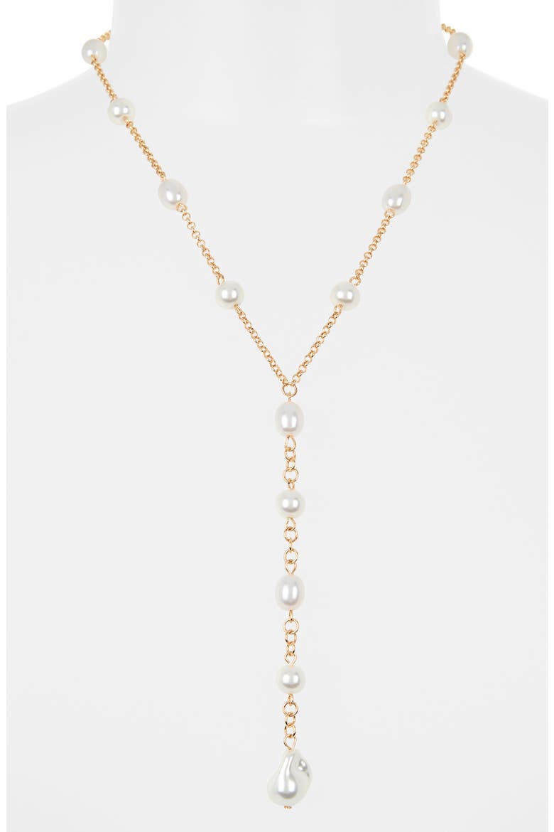 Faux Pearl Station Y-Necklace, Alternate, color, WHITE- GOLD
