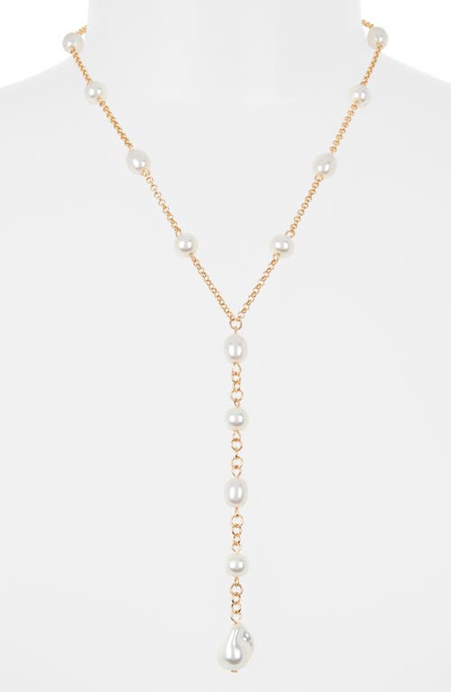 Nordstrom Rack Faux Pearl Station Y-necklace In White- Gold