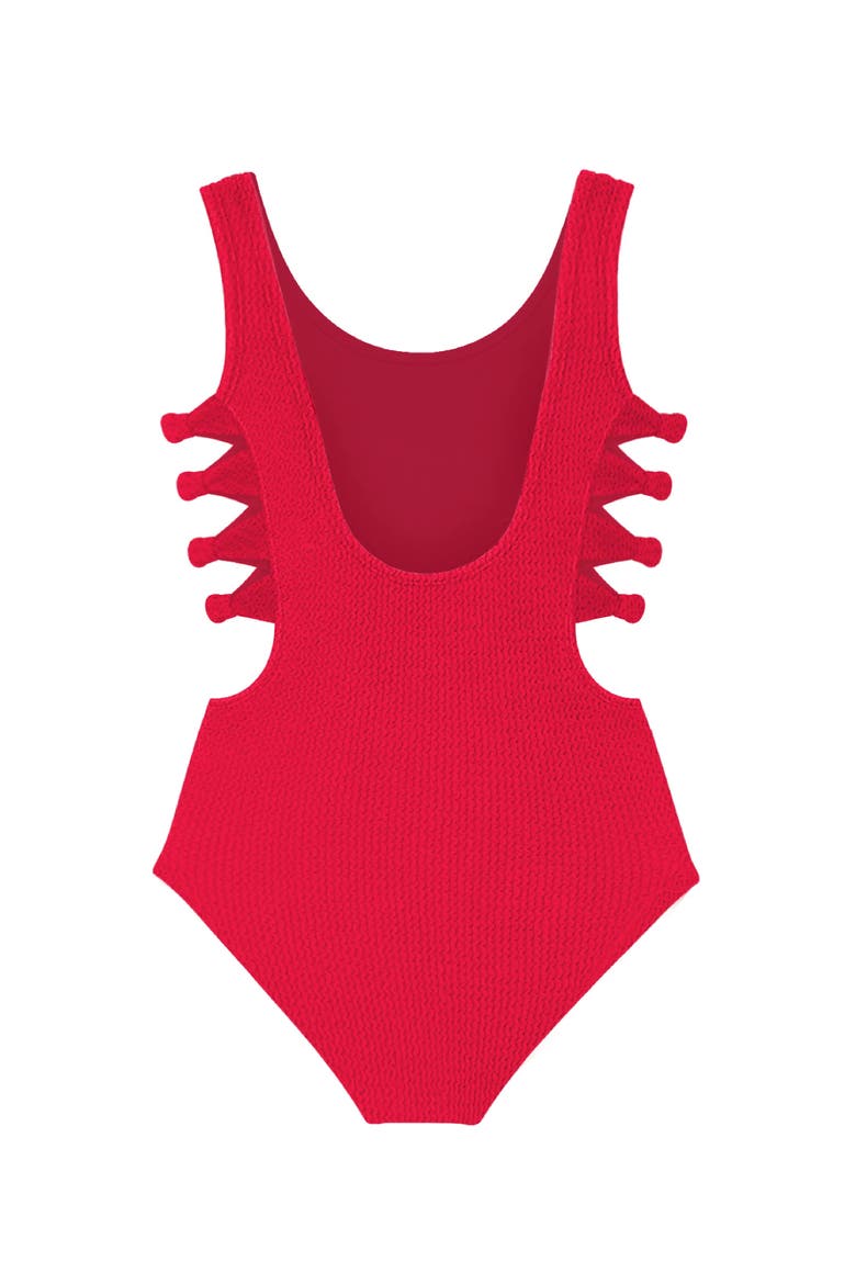 Crinkle Bow Side Cutout One Piece, Alternate, color, Red