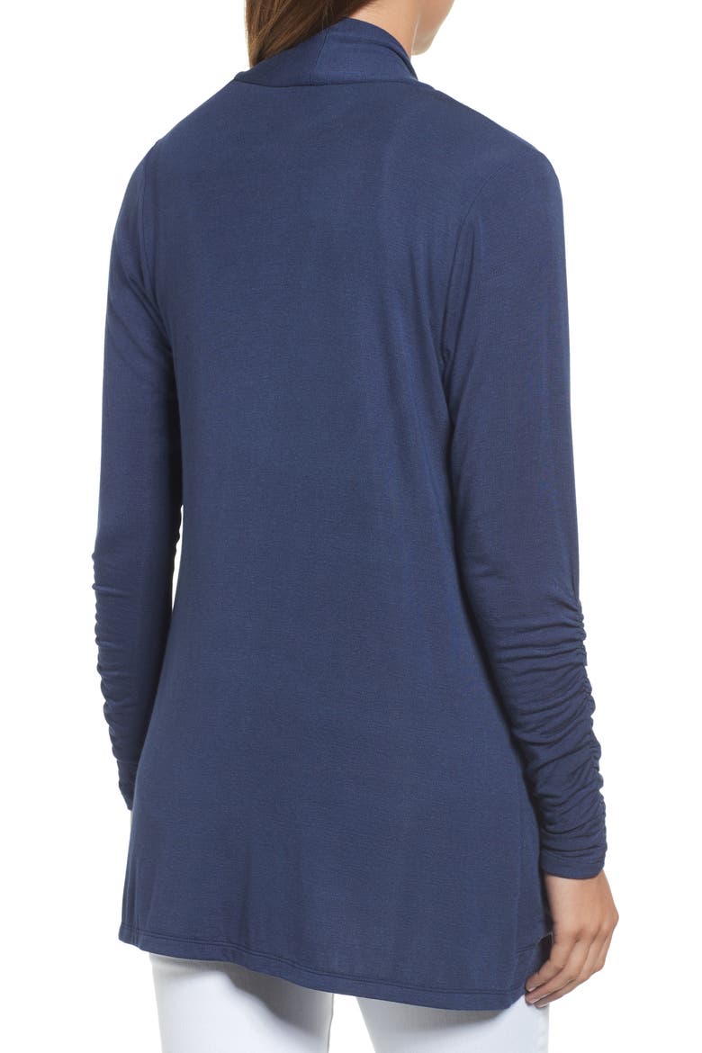 Ruched Sleeve Cardigan, Alternate, color, NAVY