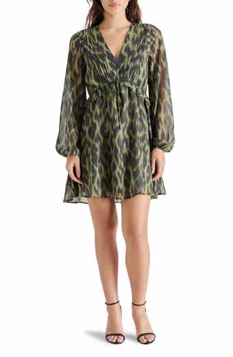 Steve Madden Rami Leopard Print Long Sleeve Chiffon Minidress