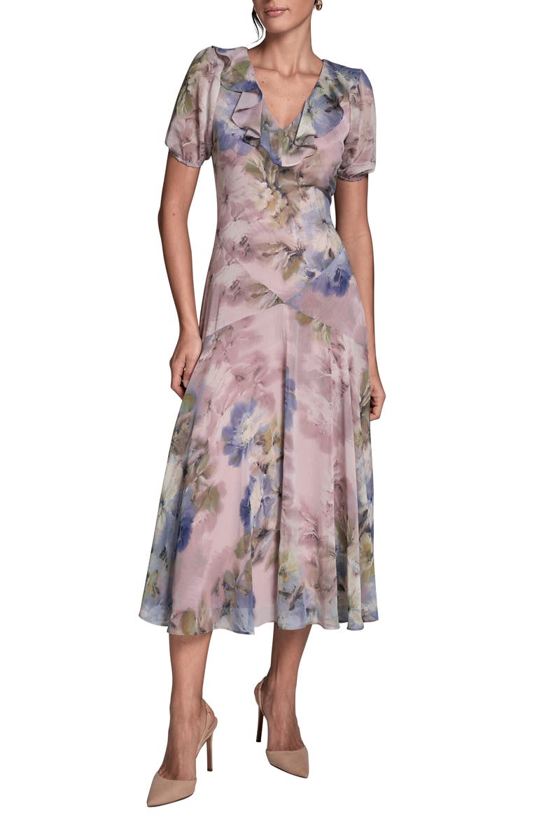 Floral Chiffon Cutout Back Dress, Main, color, LILAC/ SAPPHIRE