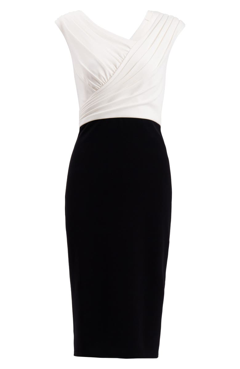 Tadashi Shoji Sleeveless Crepe Midi Sheath Dress, Alternate, color, Ivory/ Black