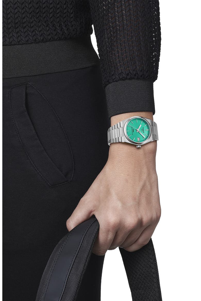 PRX Auto Powermatic 80 Bracelet Watch, 35mm, Alternate, color, SILVER/ LIGHT GREEN