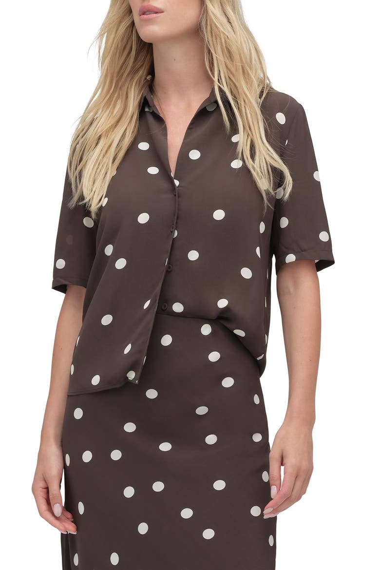 Sunny Polka Dot Button-Up Shirt, Main, color, ESPRESSO POLKA DOT