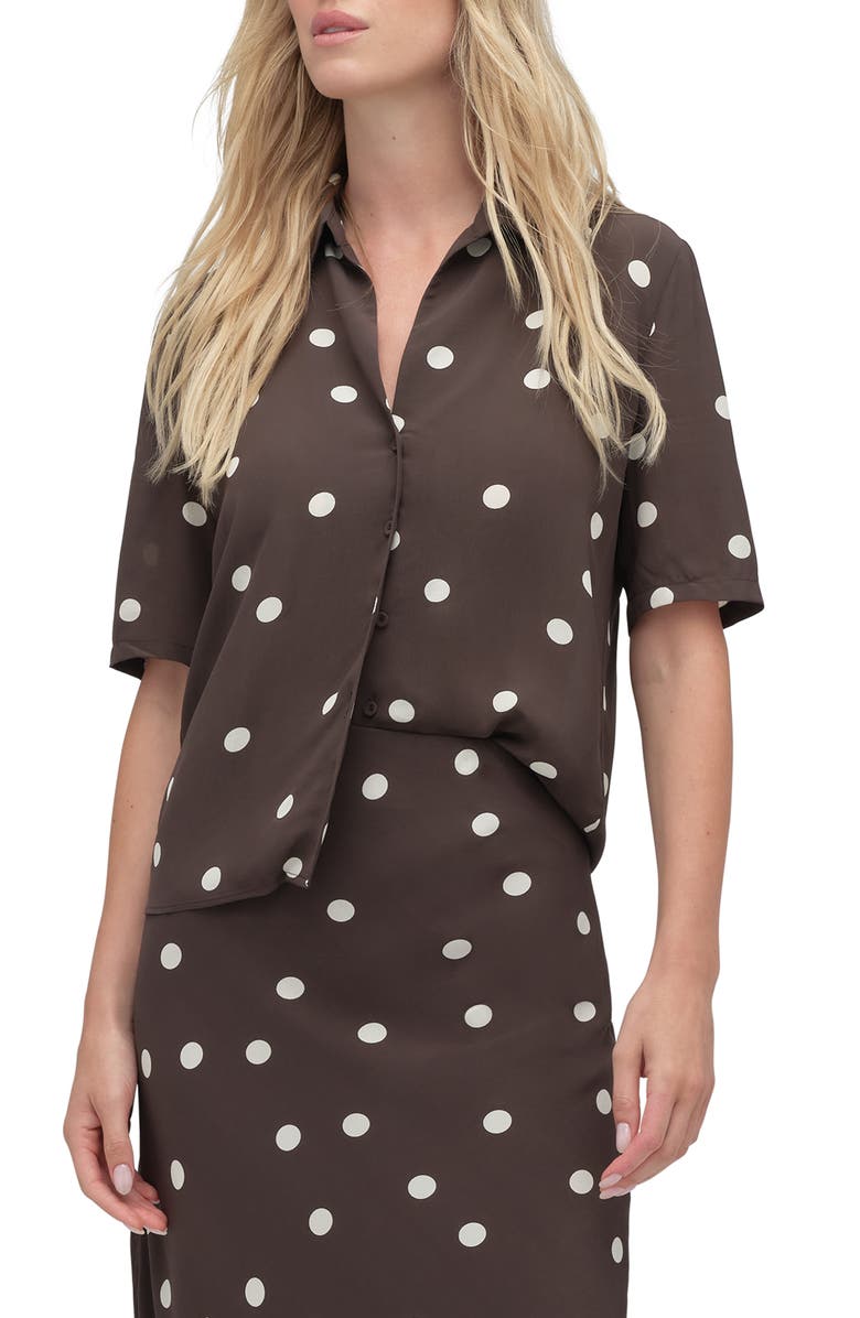Favorite Daughter Sunny Polka Dot Button-Up Shirt, Main, color, Espresso Polka Dot