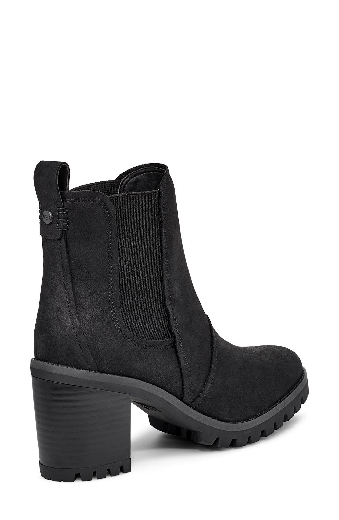 UGG Hazel Waterproof Block Heel Bootie, Alternate, color, BLACK LEATHER