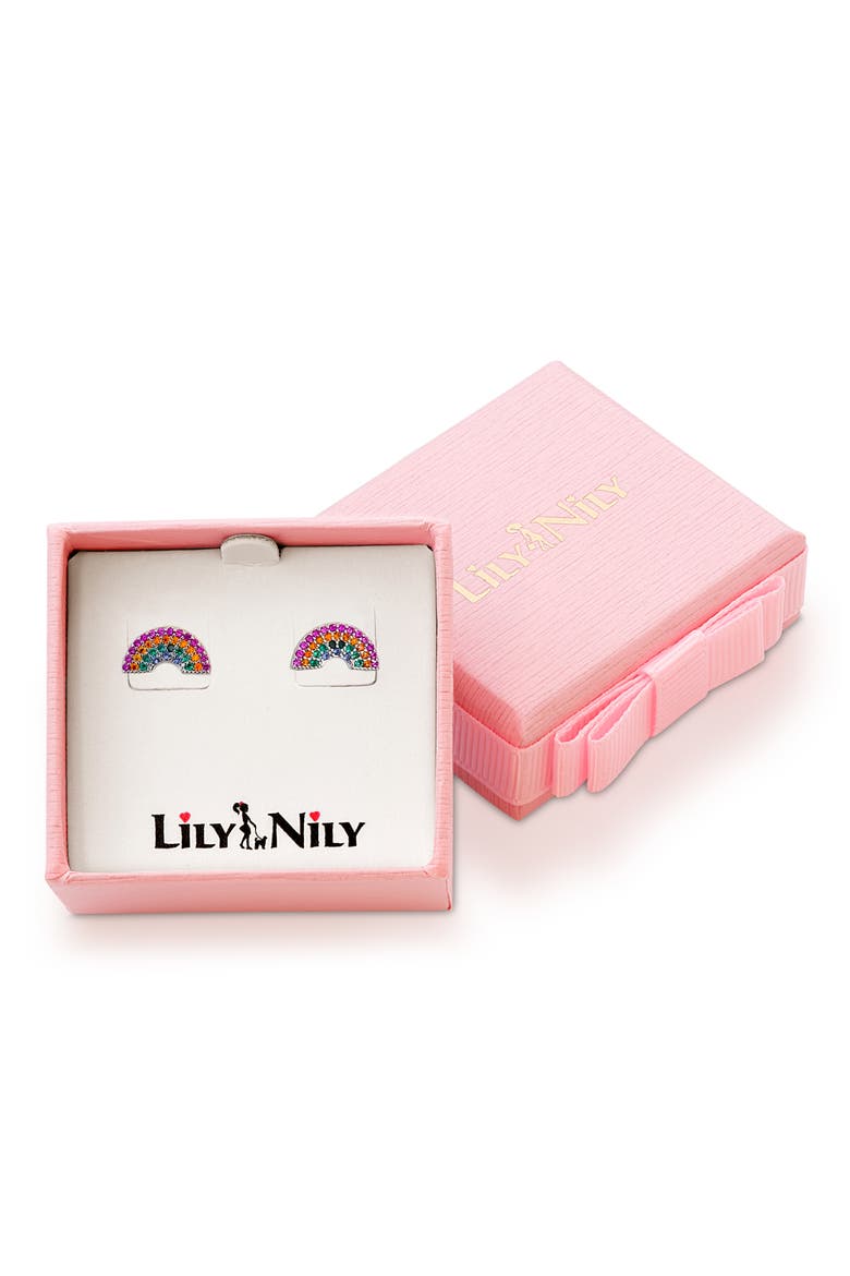 Kids' Rainbow Cubic Zirconia Stud Earrings, Alternate, color, MULTI SILVER