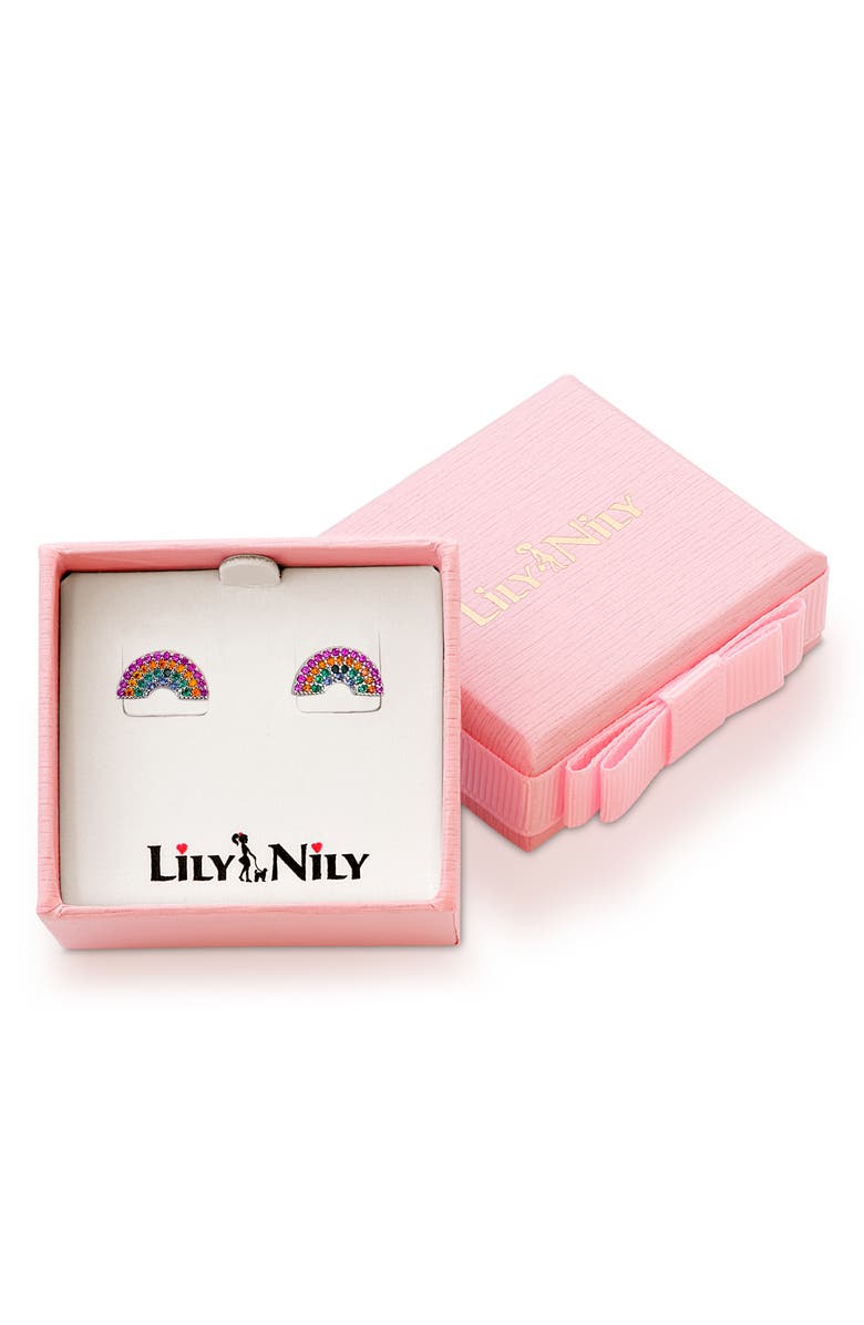 Lily Nily Kids' Rainbow Cubic Zirconia Stud Earrings, Alternate, color, Multi Silver