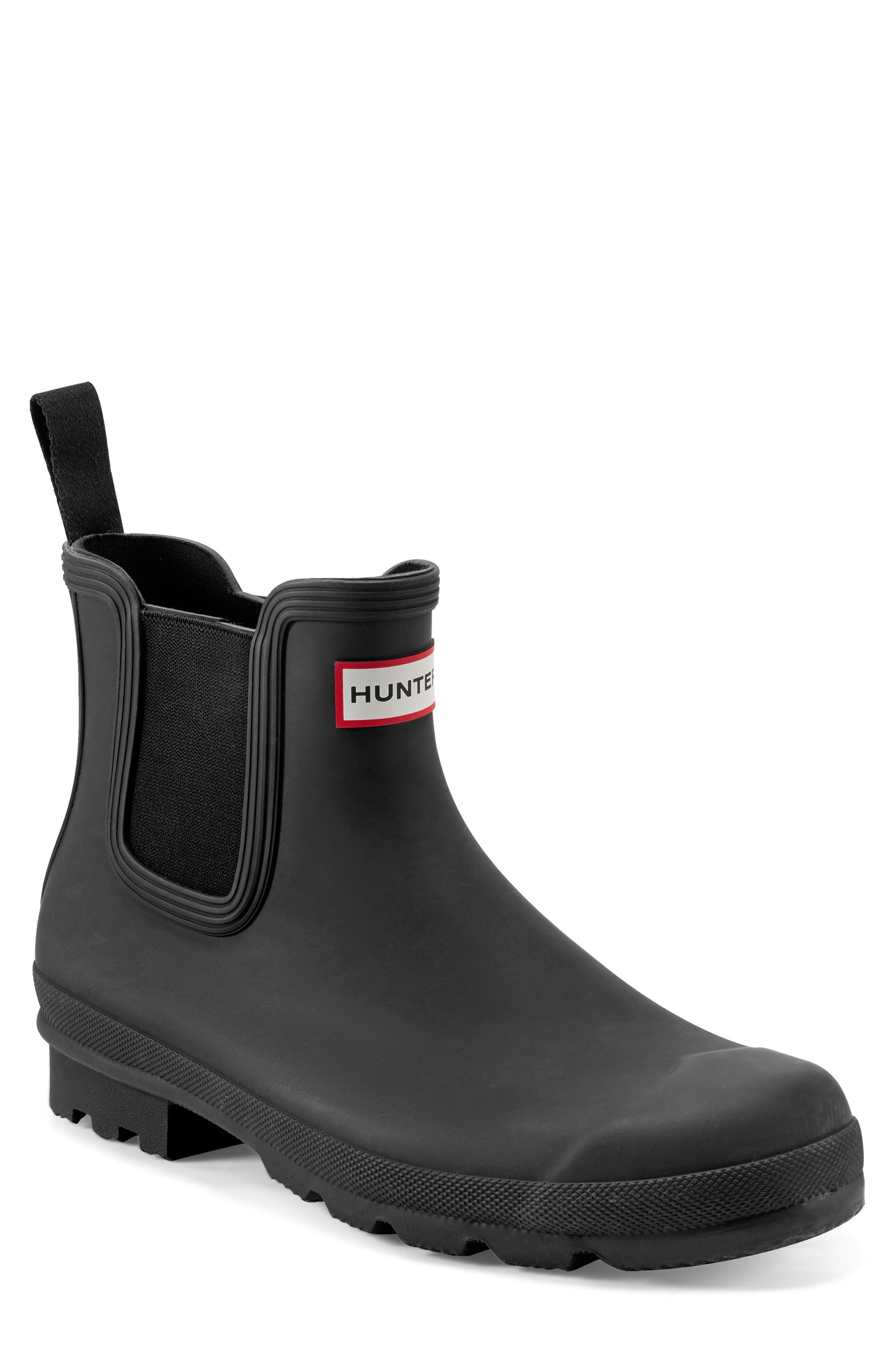 Hunter Original Waterproof Chelsea Rain Boot, Main, color, Black/Black