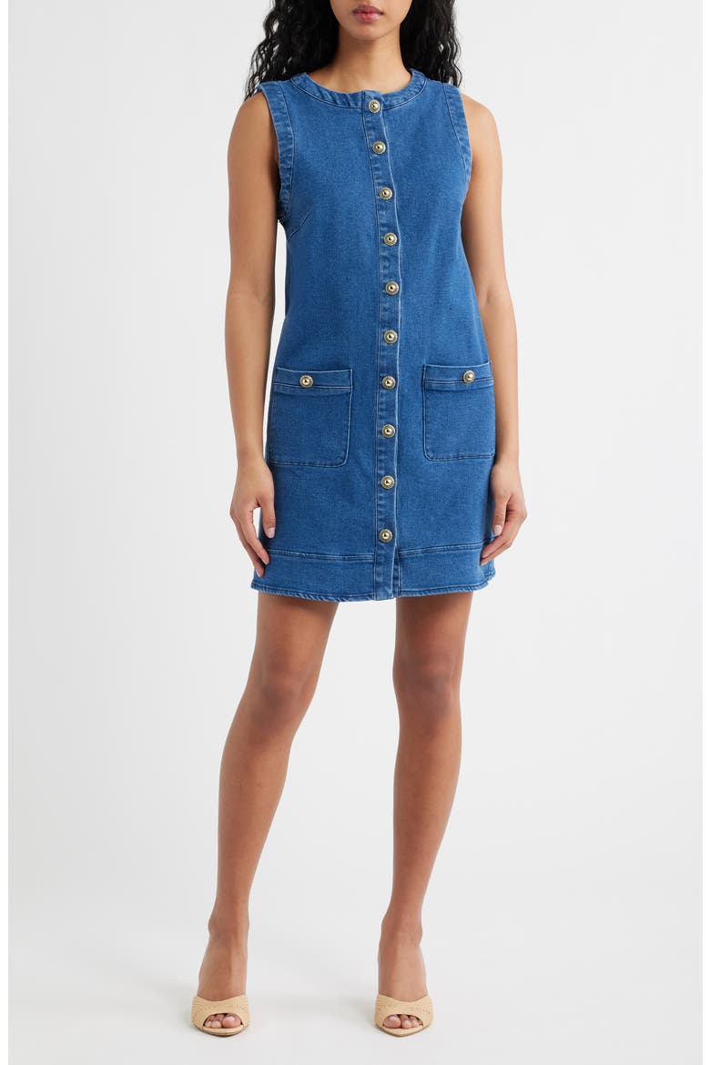 Button-Up Denim Shift Minidress, Main, color, MEDIUM INDIGO