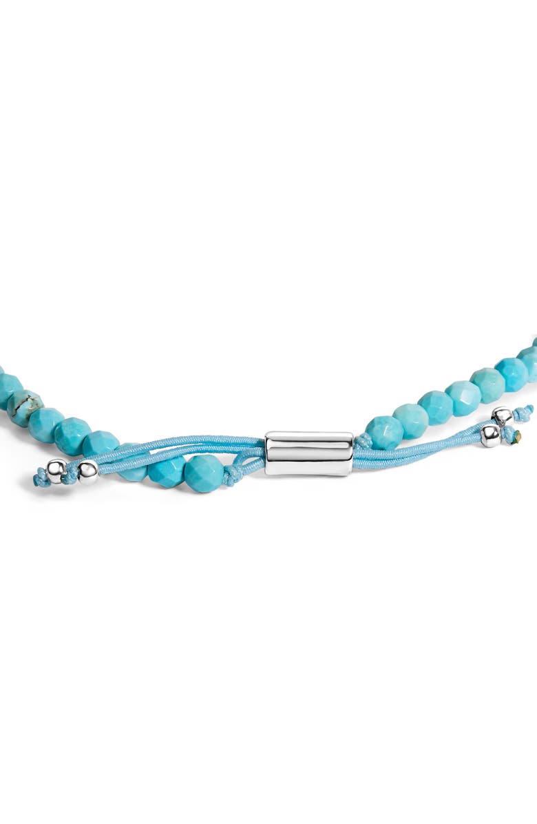 Haus of Brilliance Sterling Silver Turquoise Beads Station Bracelet with Bolo Clasp, Alternate, color, Silver