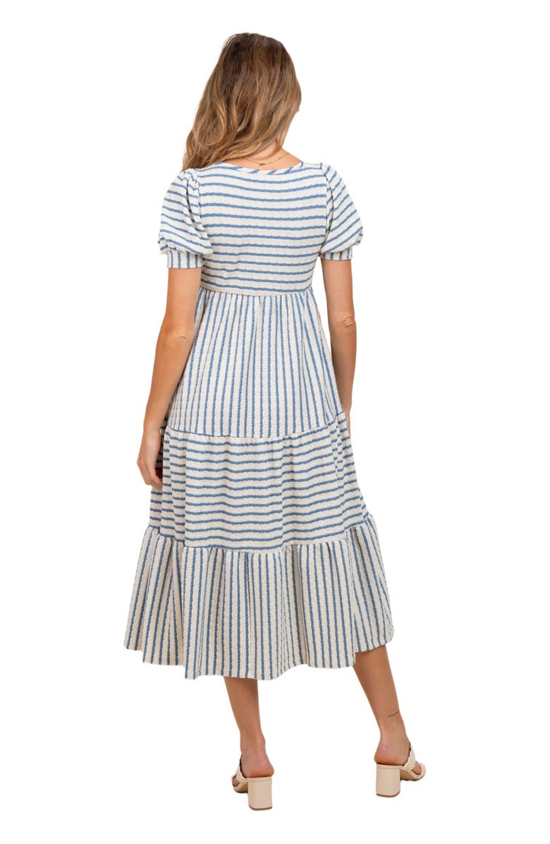 PinkBlush Striped Short Sleeve Tiered Maxi Dress, Alternate, color, Blue