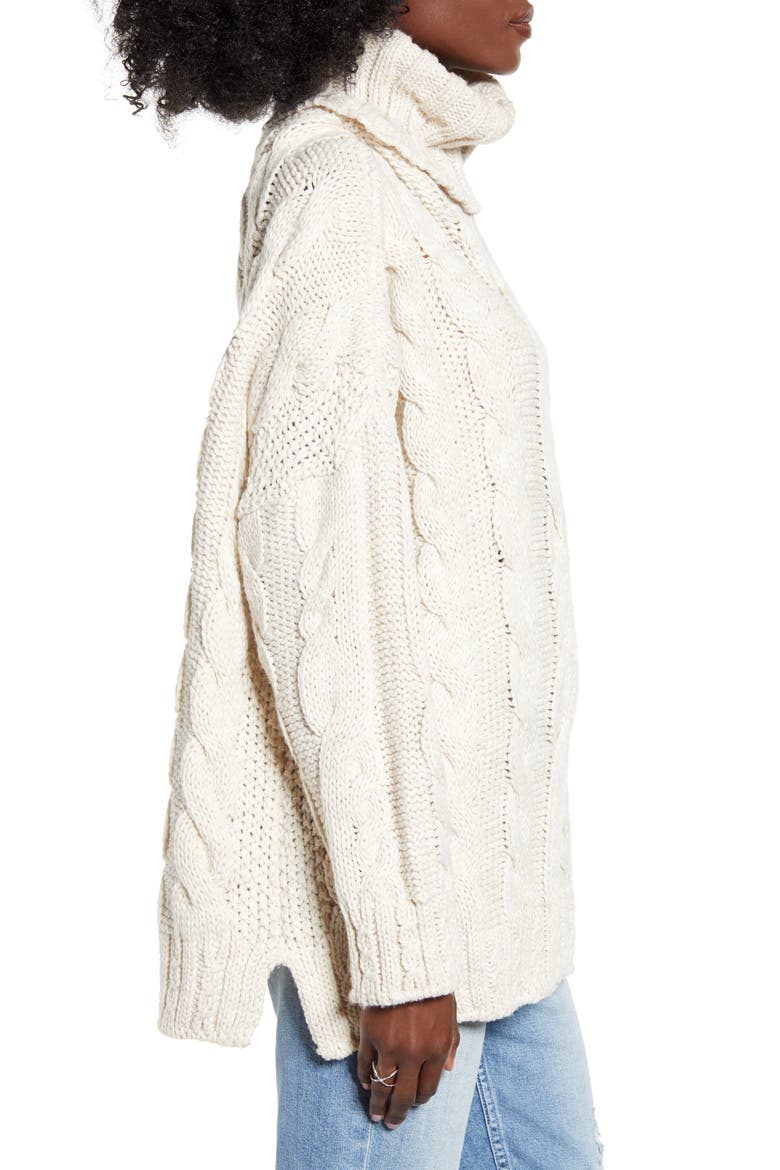 Chunky Cable Turtleneck Sweater, Alternate, color, OATMEAL