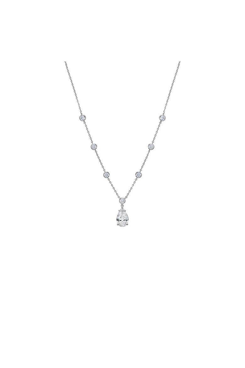 Fancy CZ Pear Drop Bezel Chain Necklace, Main, color, Silver
