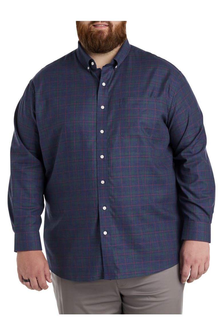 Big & Tall Heathered Plaid Sport Shirt, Alternate, color, NAVY
