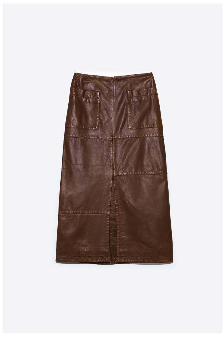 Washed Leather A-Line Midi Skirt, Alternate, color, BROWN