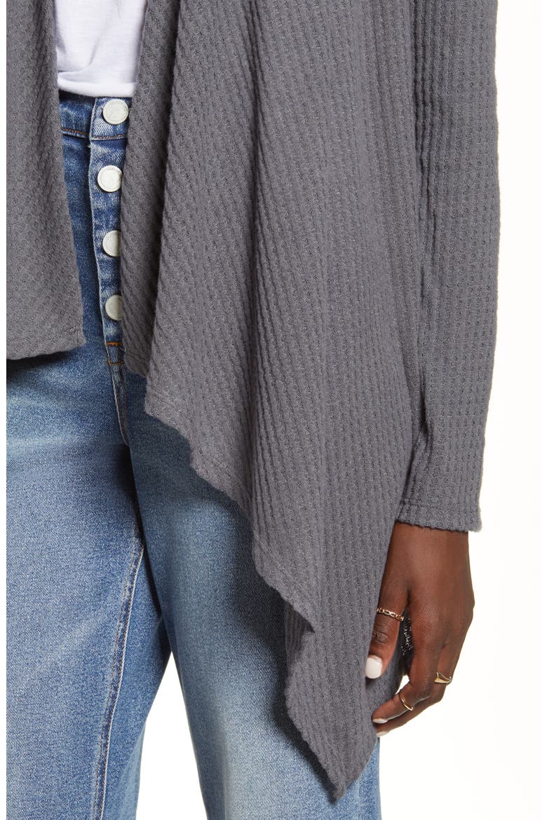 Waffle Knit Waterfall Cardigan, Alternate, color, HEATHER CHARCOAL