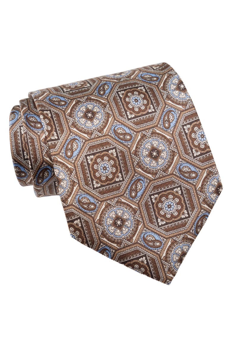 Mantova - Extra Long Printed Silk Tie for Men, Main, color, Brown