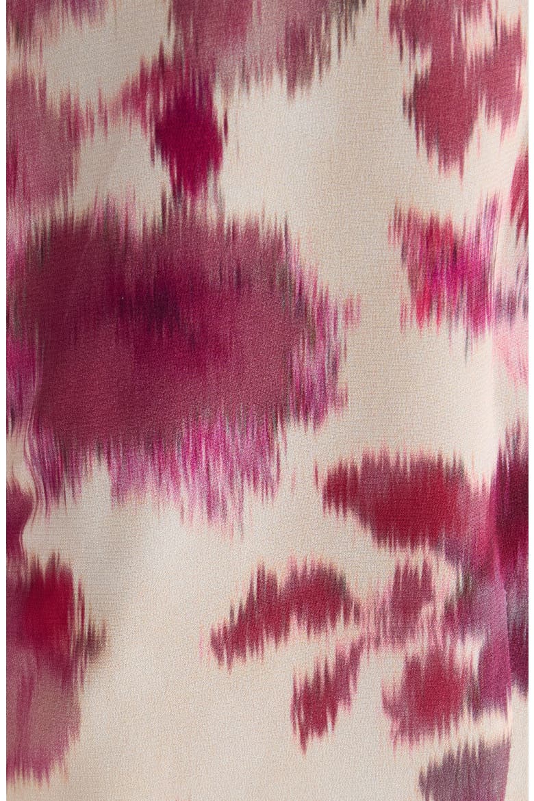 Terenae Ikat Print Bubble Sleeve Stretch Silk Midi Dress, Alternate, color, PINK