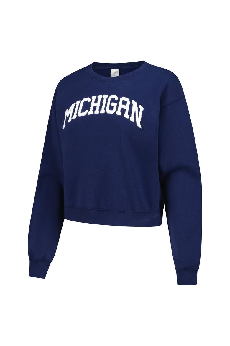 Women's ZooZatz Navy Michigan Wolverines Chenille Cropped Sweatshirt, Alternate, color, Navy