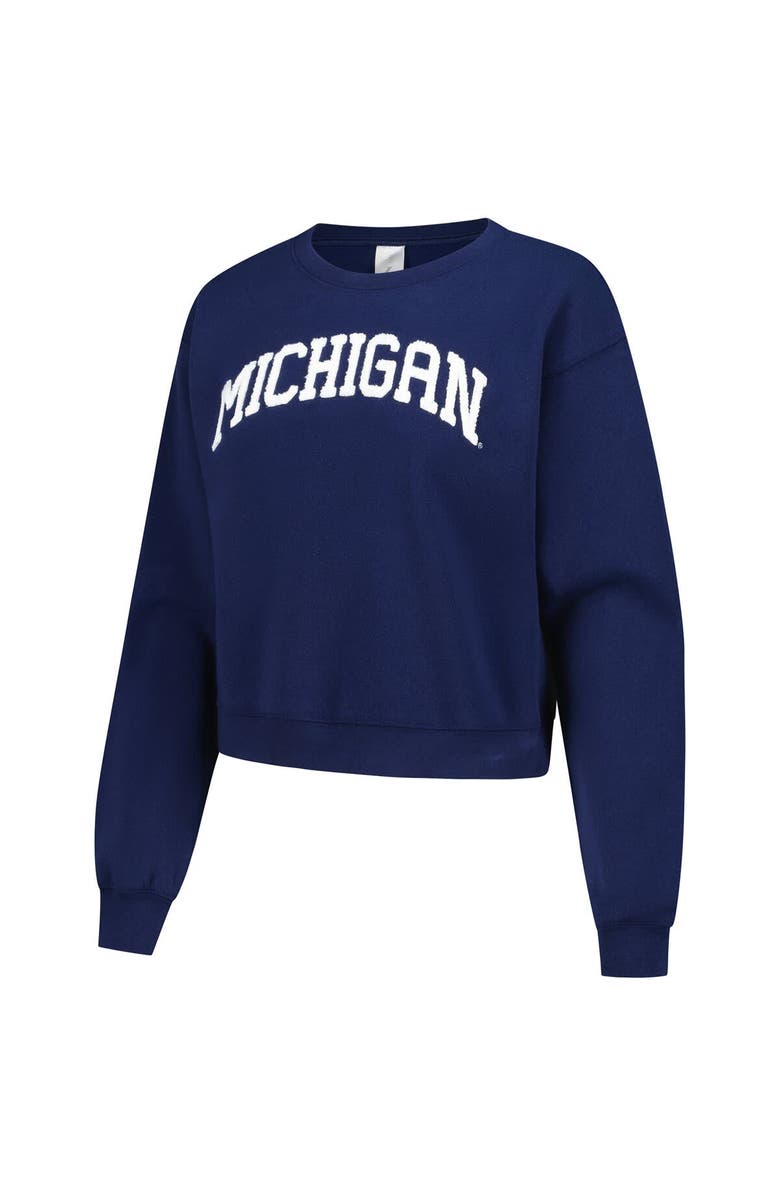ZOOZATZ Women's ZooZatz Navy Michigan Wolverines Chenille Cropped Sweatshirt, Alternate, color, Navy